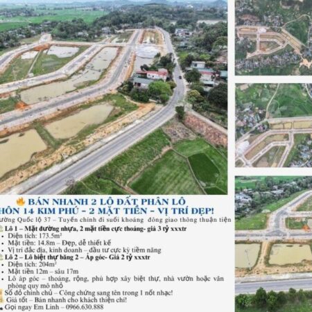 Cần bán 2 lô đất cực đẹp thôn 14 Kim Phú – mặt đường QL37 đi suối khoáng!