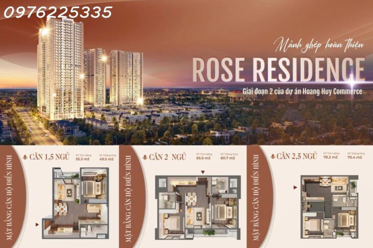 Bán căn hộ 2PN toà Rose Residence – dự án Hoàng Huy Commerce giá chỉ từ 2.540 triệu