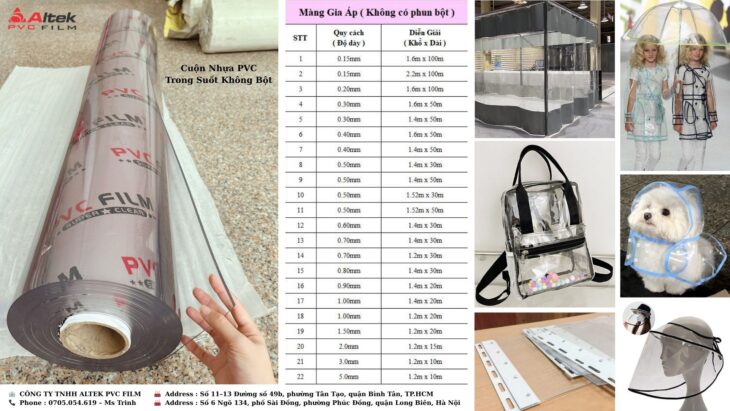 Báo giá màng nhựa pvc dẻo trong suốt