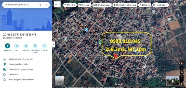 Bán đất mặt đường Yên Bình – Hòa Bình, phường Yên Nghĩa, Hà Nội. 258m2, MT 10m, miễn TG
