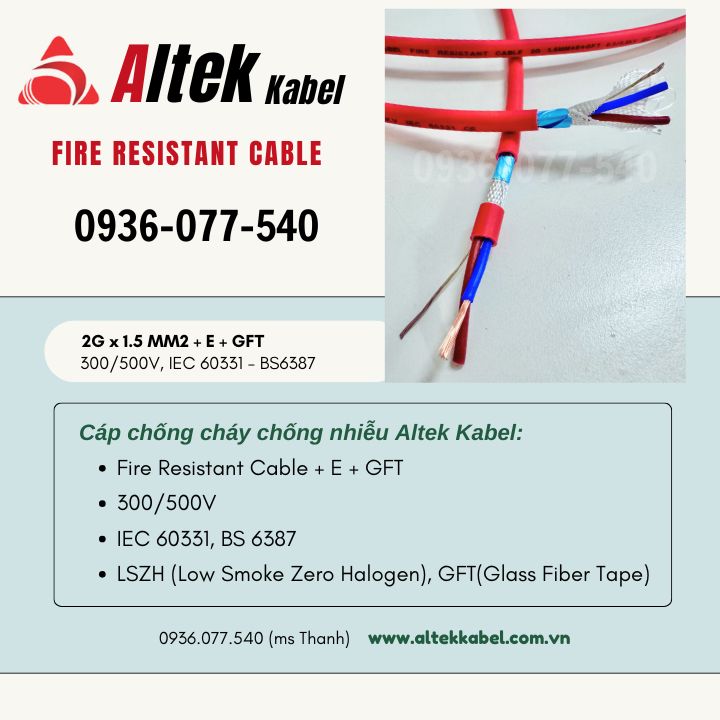 Cáp chống cháy, chống nhiễu 2×1.5mm2 – Cáp Altek Kabel giá tốt, hàng sẵn kho