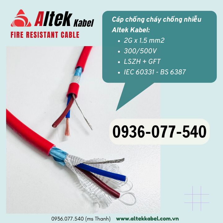 Cáp chống cháy, chống nhiễu 2×1.5mm2 – Cáp Altek Kabel giá tốt, hàng sẵn kho