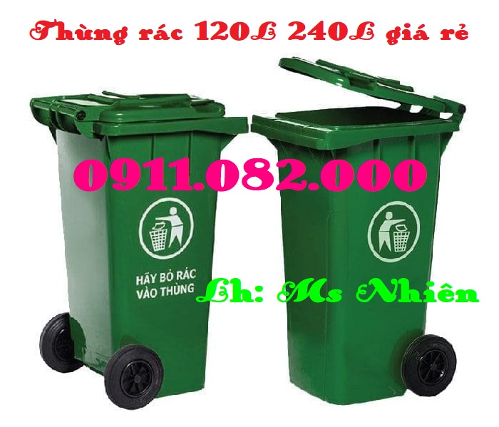 Cung cấp thùng rác giá rẻ uy tín, thùng rác 120l 240l nắp kín đủ màu- lh 0911082000