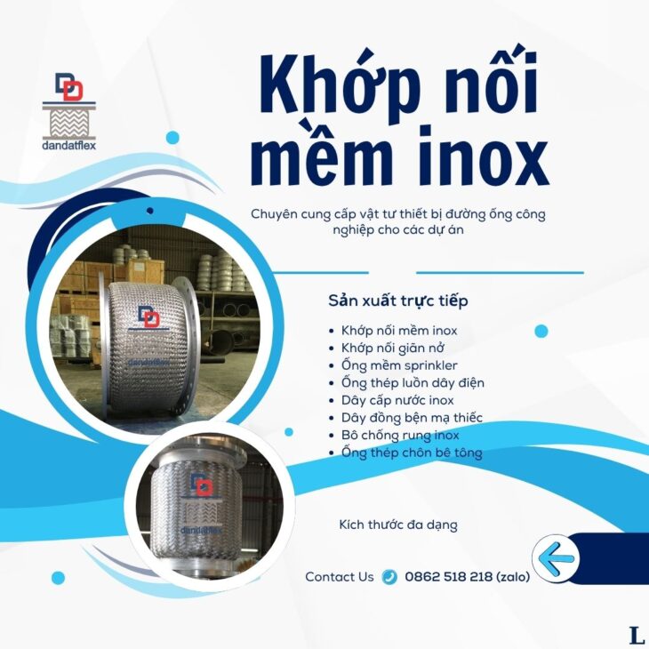 Khớp nối mềm inox chống rung, khớp chống rung, khớp nối giảm chấn inox, khop noi mem inox