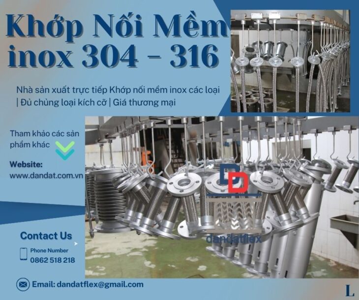 Khớp nối mềm inox 304 mặt bích PN16, Khớp nối mặt bích, Khớp chống rung, Khop noi mem inox