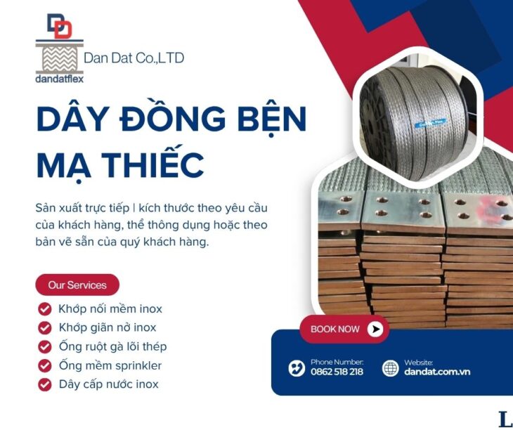 Dây đồng bện mạ thiếc dùng làm tiếp địa máng cáp, khớp nối mềm busway, thanh nối đồng mềm 25mm2