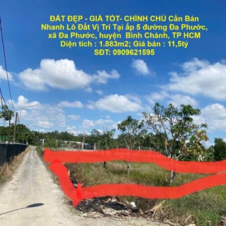 ĐẤT ĐẸP – GIÁ TỐT- CHÍNH CHỦ Cần Bán Nhanh Lô Đất Vị Trí Tại Huyện Bình Chánh, TP HCM
