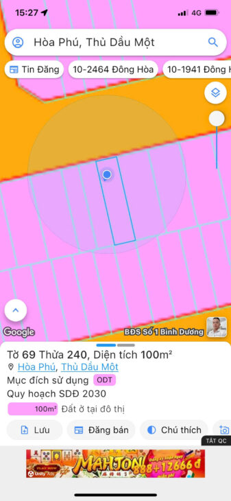 CHÍNH CHỦ BÁN ĐẤT MẶT TIỀN HÒA PHÚ – THỦ DẦU MỘT – 100M² – THỔ CƯ – ĐƯỜNG XE TẢI – GIÁ TỐT