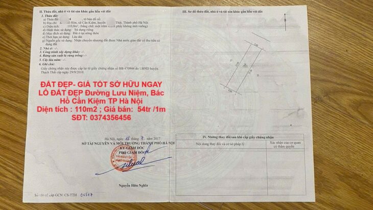 ĐẤT ĐẸP- GIÁ TỐT SỞ HỮU NGAY LÔ ĐẤT ĐẸP vị trí trục chính Cần Kiệm, TP Hà Nội