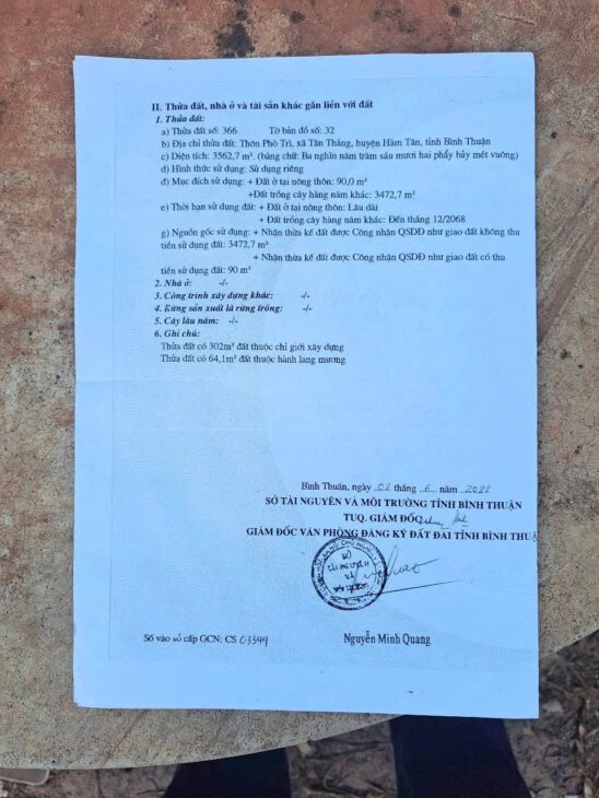 ĐẤT ĐẸP – GIÁ RẺ- Bán GẤP Lô Đất Tiềm Năng Tại Phò Trì, Tân Thắng, Hàm Tân, Lâm Đồng.