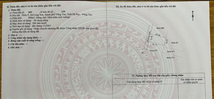 Chính Chủ Cần Bán ĐẤT NÔNG NGHIỆP (QUY HOẠCH ĐẤT Ở) Tại Xã Long Sơn, TP Vũng Tàu, Bà Rịa – Vũng Tàu.