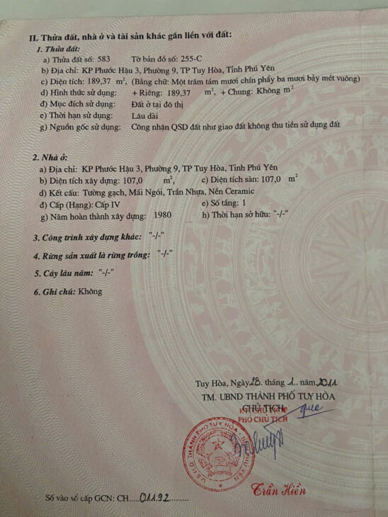 Chính chủ bán nhà đất ở Phước Hậu 3, TP Tuy Hòa, Phú Yên