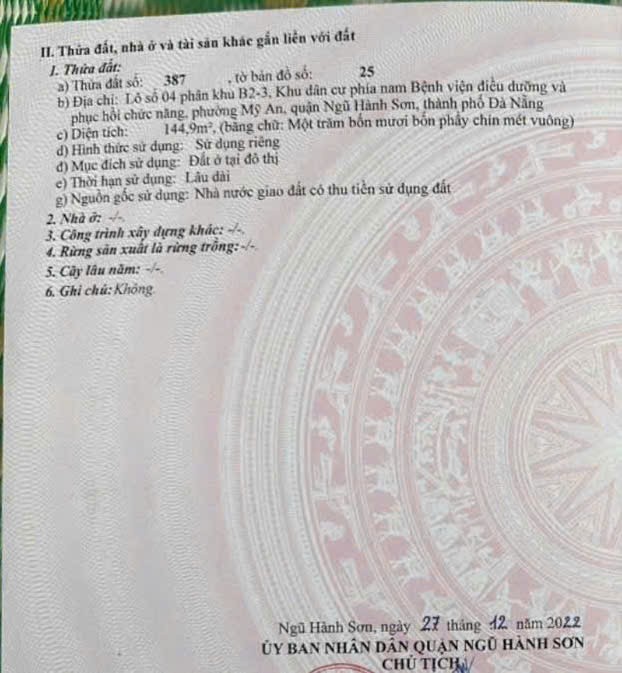 Đất đẹp- đầu tư là sinh lời cần bán nhanh lô đất MẶT TIỀN VÕ NGUYÊN GIÁP VỊ TRÍ TRUNG TÂM BIỂN MỸ
