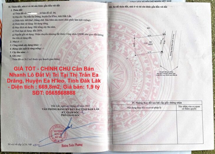 GIÁ TỐT – CHÍNH CHỦ Cần Bán Nhanh Lô Đất Vị Trí Tại Huyện Ea H’leo, Tỉnh Đăk Lăk