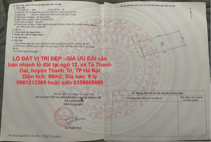 LÔ ĐẤT VỊ TRÍ ĐẸP – GIÁ ƯU ĐÃI cần bán nhanh lô đất tại huyện Thanh Trì, TP Hà Nội