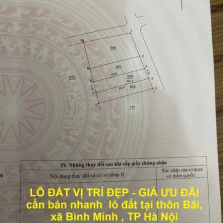 LÔ ĐẤT VỊ TRÍ ĐẸP – GIÁ ƯU ĐÃI cần bán nhanh lô đất tại xã Bình Minh, TP Hà Nội