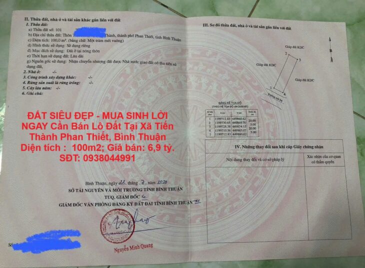 ĐẤT SIÊU ĐẸP – MUA SINH LỜI NGAY Cần Bán Lô Đất Tại Xã Tiến Thành Phan Thiết, Bình Thuận