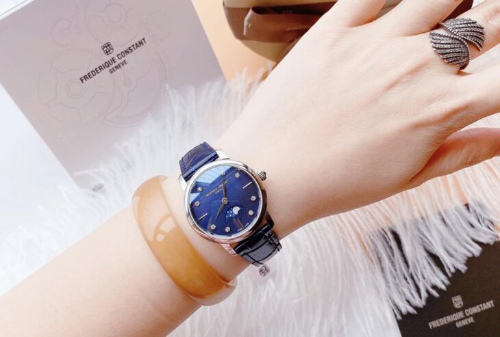 ĐH Nữ Frederique Constant FC-206MPND1S6 Kim Cương – Trăng Sao, xà cừ xanh Size 30 FullBox