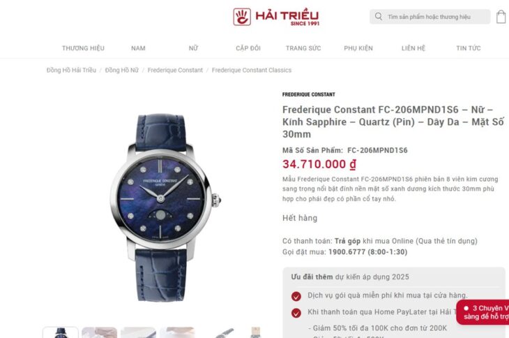ĐH Nữ Frederique Constant FC-206MPND1S6 Kim Cương – Trăng Sao, xà cừ xanh Size 30 FullBox