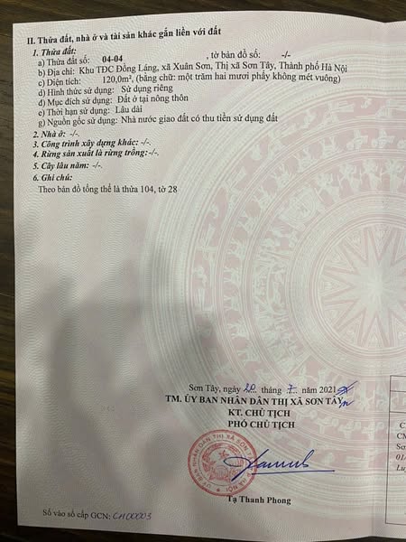 CHÍNH CHỦ CẦN BÁN 120M ĐẤT TĐC ĐỒNG LÁNG _ XUÂN SƠN _ SƠN TÂY _ HÀ NỘI. SÁT TỈNH LỘ 413 – CÁCH TRỤ