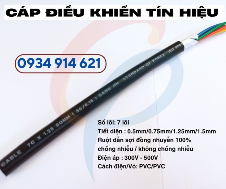 Cáp điều khiển Sangjin 7 core – Cu chống nhiễu 7×1.25mm2
