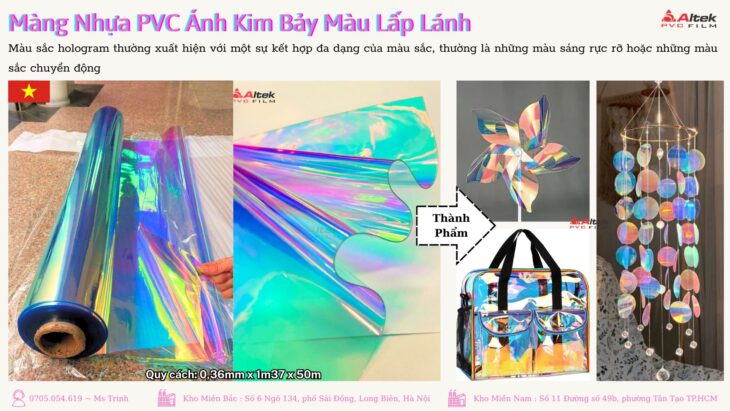 Cuộn nhựa pvc ánh kim bảy màu giá tốt tại Quảng Ninh