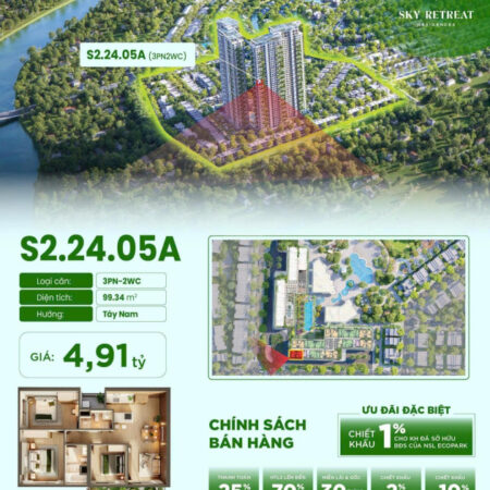 Bán căn hộ 3PN Eco Retreat giá tốt, có vườn mây siêu đẹp