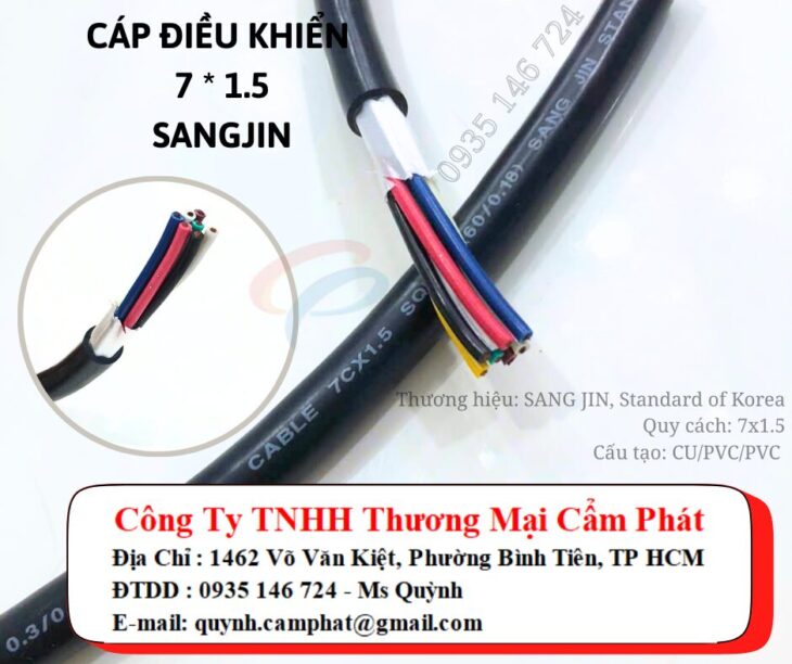 Cáp điều khiển 7×1.5mm2 Sangjin – không chống nhiễu – loại 1
