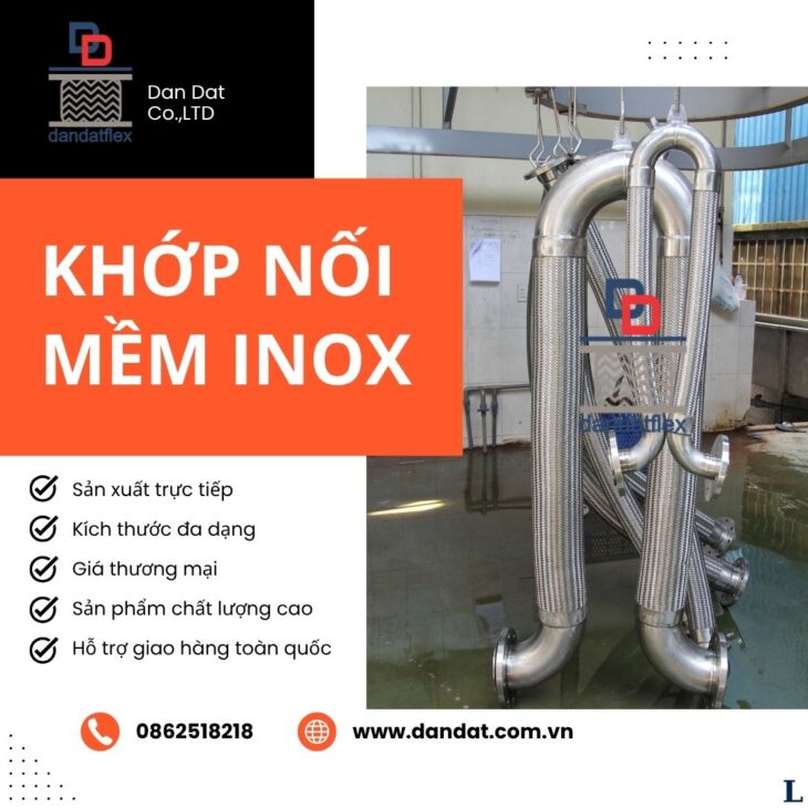Khớp nối mềm inox chống rung, khớp nối mềm nối bích, khớp giảm chấn, ống mềm inox chịu nhiệt DN20