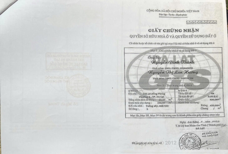 NHÀ ĐẸP – GIÁ TỐT – CẦN BÁN NHÀ ĐẤT BIỆT THỰ tại 19B, Lê Hồng Phong, P.4, TP, Đà Lạt, Lâm Đồng