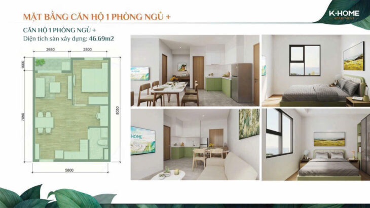 Căn hộ 1 phòng ngủ K-Home Apartment 1 tỷ 050 triệu – thiết kế chuẩn Singapore tinh tế