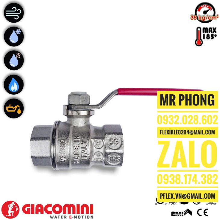 van bi đồng GIACOMINI mạ crôm chịu nhiệt-van bi đồng GIACOMINI Italy