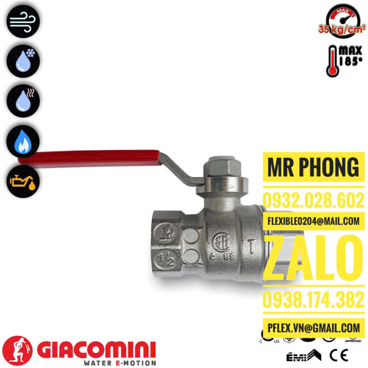 van bi đồng GIACOMINI mạ crôm chịu nhiệt-van bi đồng GIACOMINI Italy