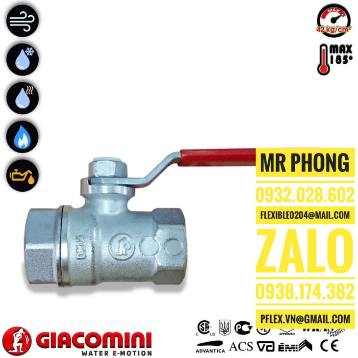 van bi đồng GIACOMINI mạ crôm chịu nhiệt-van bi đồng GIACOMINI Italy