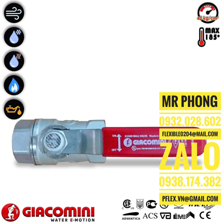 van bi đồng GIACOMINI mạ crôm chịu nhiệt-van bi đồng GIACOMINI Italy