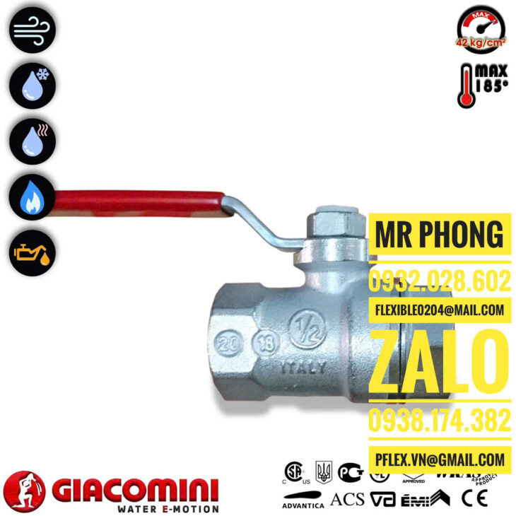 van bi đồng GIACOMINI mạ crôm chịu nhiệt-van bi đồng GIACOMINI Italy