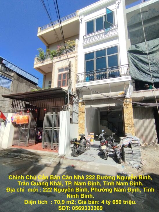 Chính Chủ Cần Bán Căn Nhà 222 Đường Nguyễn Bính, Trần Quang Khải, TP. Nam Định, Tỉnh Nam Định.