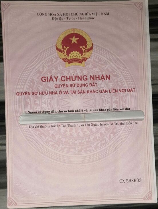 CHÍNH CHỦ Cần Tiền Bán Gấp thửa ruộng theo sổ Tại Tân Xuân, Ba Tri, Bến Tre (cũ)