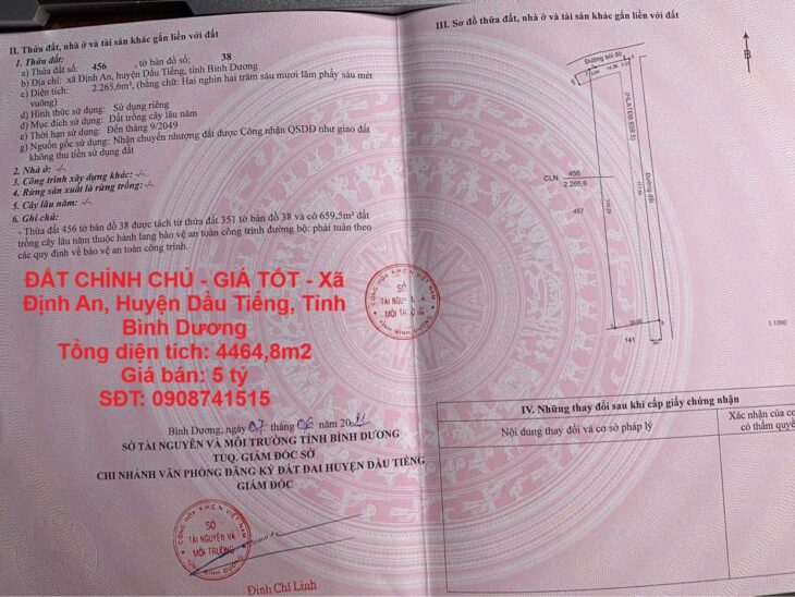 ĐẤT CHÍNH CHỦ – GIÁ TỐT – Xã Định An, Huyện Dầu Tiếng, Tỉnh Bình Dương