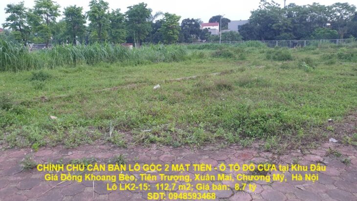 CHÍNH CHỦ CẦN BÁN LÔ GÓC 2 MẶT TIỀN – Ô TÔ ĐỖ CỬA tại Khu Đấu Giá Đồng Khoang Bèo