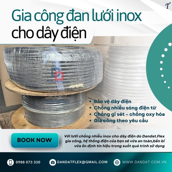 Dây điện bọc lưới inox 304/ Dây điện đan lưới chống nhiễu/ Cáp điều khiển chống nhiễu bọc inox