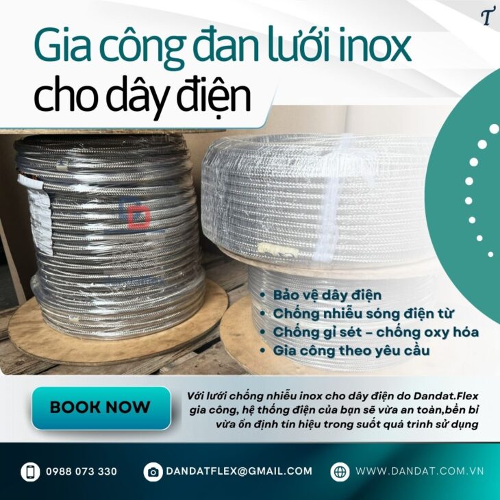 Dây điện bọc lưới inox 304/ Dây điện đan lưới chống nhiễu/ Cáp điều khiển chống nhiễu bọc inox