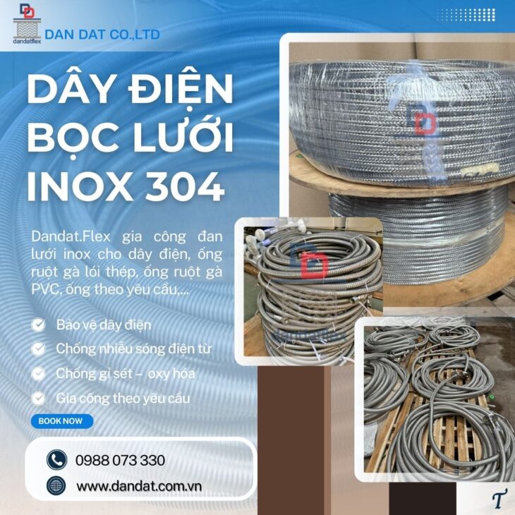 Dây điện bọc lưới inox 304/ Dây điện đan lưới chống nhiễu/ Cáp điều khiển chống nhiễu bọc inox