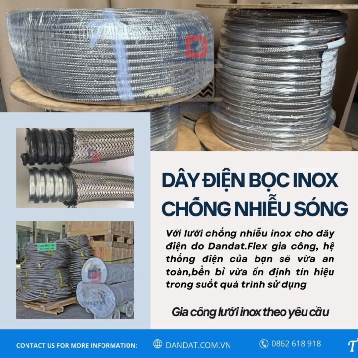 Dây điện bọc lưới inox 304/ Dây điện đan lưới chống nhiễu/ Cáp điều khiển chống nhiễu bọc inox