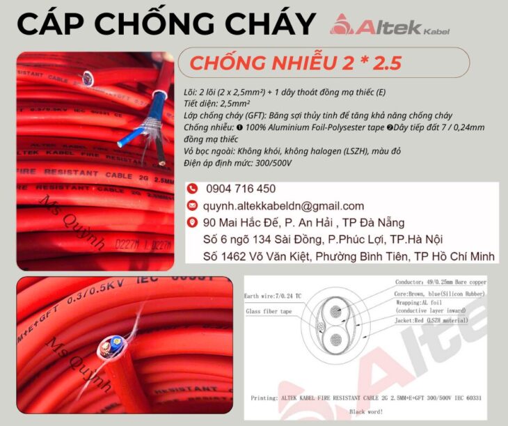 Dây tín hiệu chống cháy chống nhiễu 2×2.5 Altek Kabel Sài Gòn