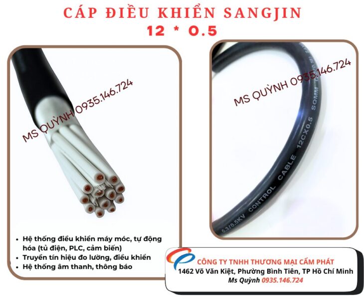 Dây Cáp Điều Khiển Không Lưới 12 Lõi Sangjin 12×0.5mm Hồ Chí Minh