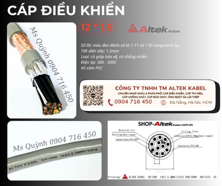 Cáp điều khiển bọc chống nhiễu Altek Kabel 12×1.5mm2 Đà Nẵng