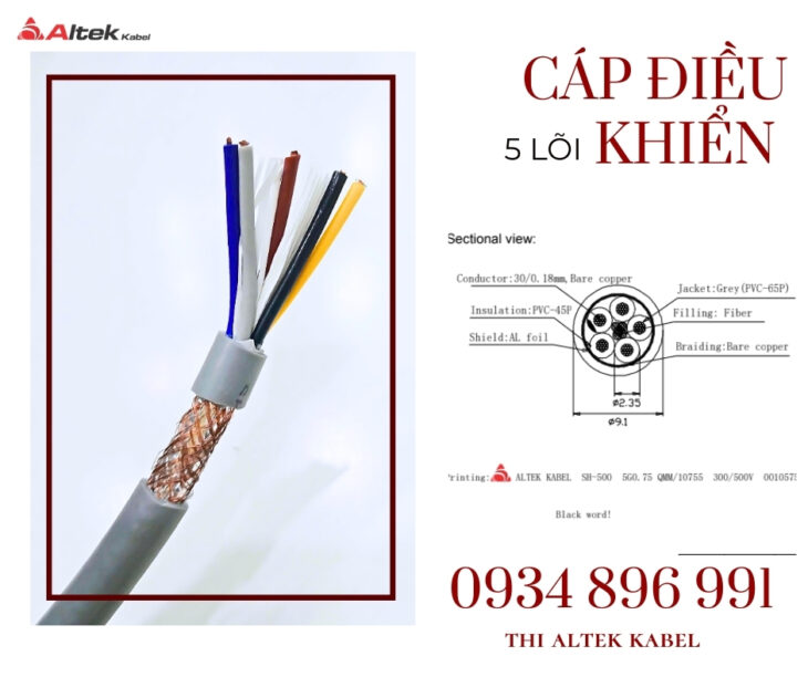 Cáp điều khiển 5×0.75mm², 5×1.0mm² chống nhiễu Altek Kabel – Giá tốt, hàng sẵn kho