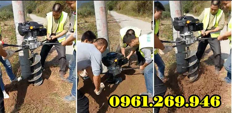 Máy khoan đất sỏi đá Okasu 7HP tặng kèm mũi khoan đường kính 300mm sâu 800mm