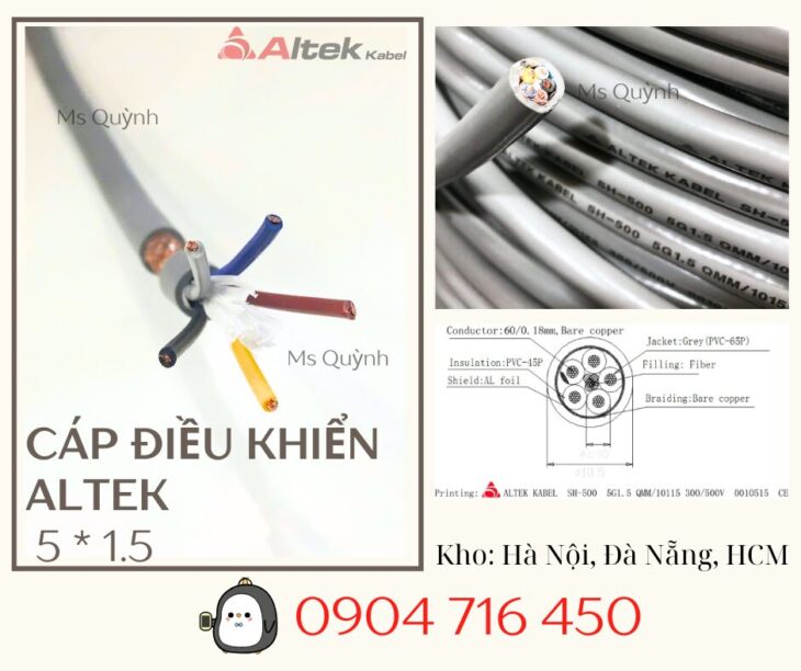 Cáp điều khiển chống nhiễu Altek Kabel 5×1.5mm2 Đà Nẵng
